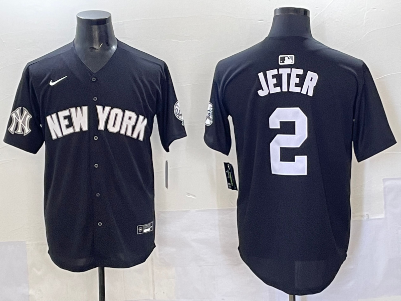 Men 2025 New York Yankees #2 Jeter black Nike MLB Jersey style 725005